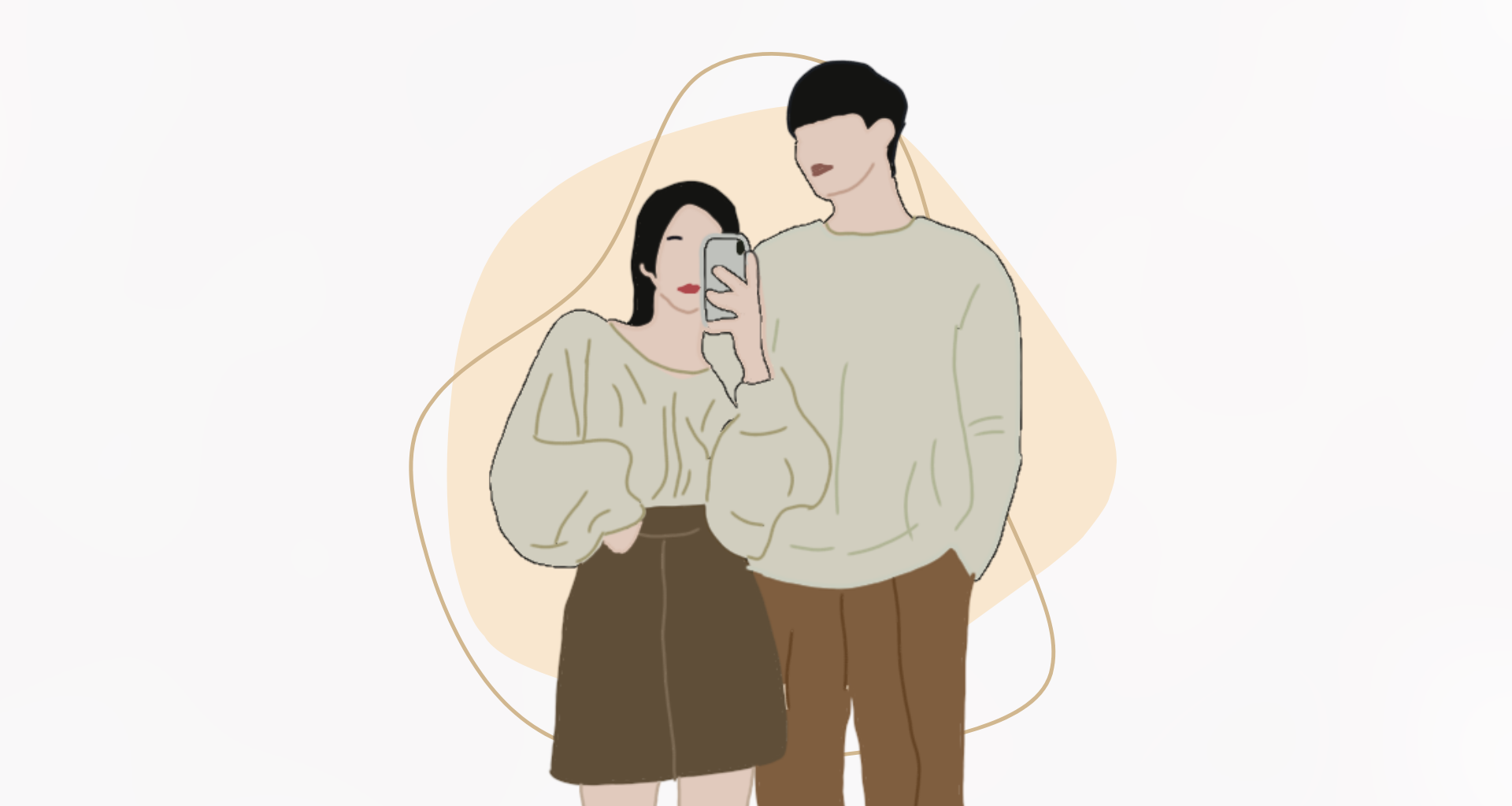 An illustration of a couple taking a selfie together