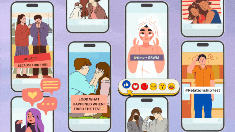 Phones displaying various relationship tests
