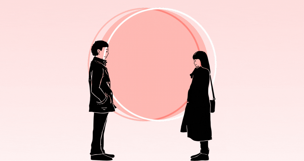 An illustration of a man and woman facing each other